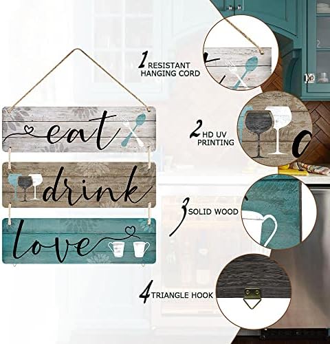 Kuhinjski zidni dekor Rustikalni viseći jesti piće Love Wood Sign 3 komada za kućnu kuhinju Blagovaonica