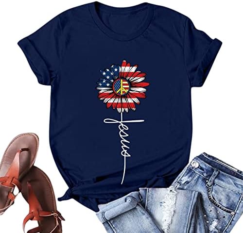 4. jula ljeto Tops žene Funny Casual grafike Dan nezavisnosti o bluza za vrat labave kratke rukave