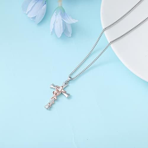 Acecha Cross ogrlica za žene-Dainty Faith Cross Privjesak Ogrlica sa srcem cvijet nakit za mamu žene djevojke
