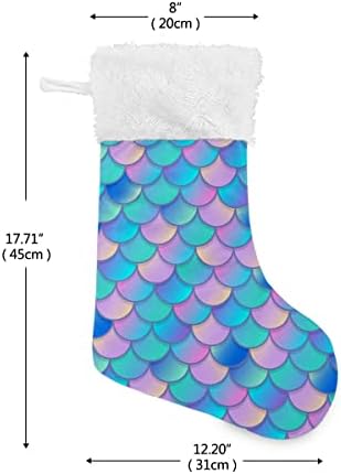 Božićne čarape plave ružičasto akvarel sirena ljestvica uzorka bijela plišana manžetna Mercerizirane baršunaste