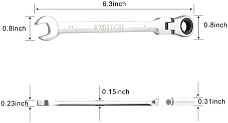 Kmhigh 10mm fleksibilni ključ sa čegrtaljkom, ključ za zupčanike od hromiranog Vanadijum čelika, reverzibilni