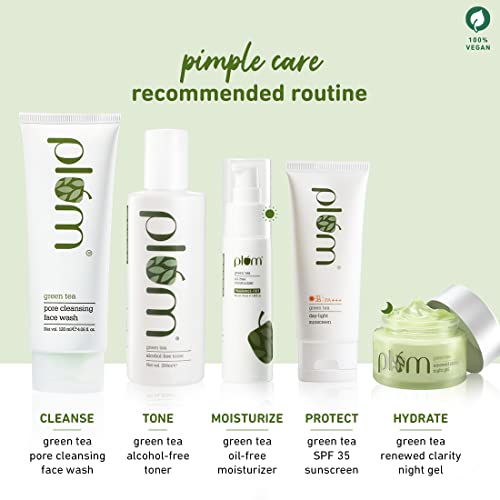 Plum Skin Renewing Night Face Gel sa zelenim čajem & Glikolna kiselina za masnu & koža sklona aknama, hidratantna