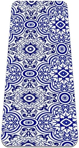 Debela neklizajuća Vježba & amp; fitnes 1/4 prostirka za jogu sa plavim azulejo geometrijskim uzorkom cvijeta