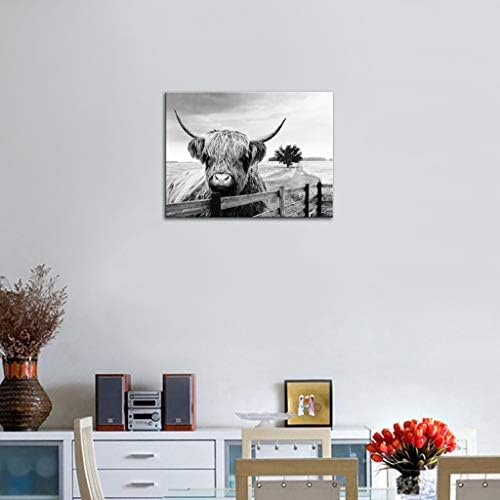 Platno platno platno crno-bijelo pejzažno pastura dlakava krava Životinjska umjetnost Slike platna