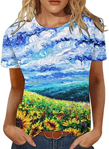 Summer Tops-Womens Crewneck Tshirts Regular Fit kratki rukav T Shirt Casual ulje Painting Print Funky odjeća