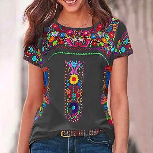 Zapadne tiskovine Tees Top za žene Ležerne prilike sa labavim ugrađenim majicama Modne bluze retro etničkih