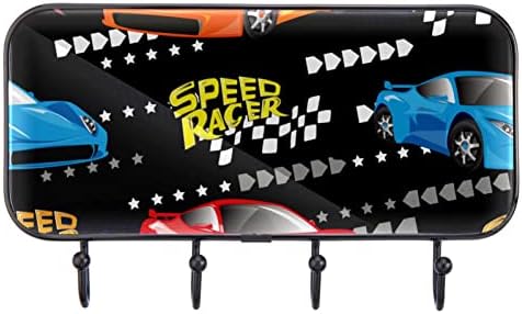 Speed ​​Racer Šareni automobili Print kaput nosač zida, ulazni kaput nosač sa 4 kuka za kapute