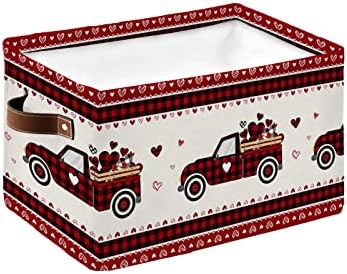 Košarica za pohranu Valentinovo kamion s ljubavlju Skladišta srca s ručkama, crna Crvena provjera i