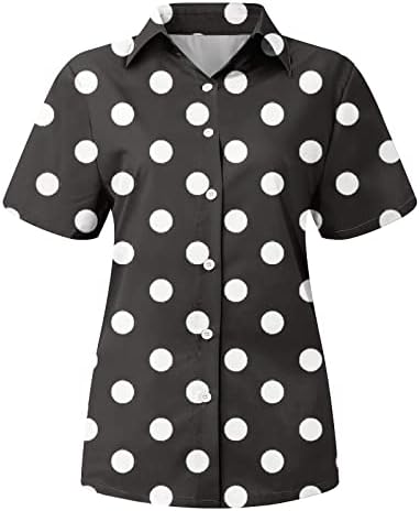 Ženski ljetni vrhovi modni casual kratkih rukava polka tačkice za ispis tastera rever majica top
