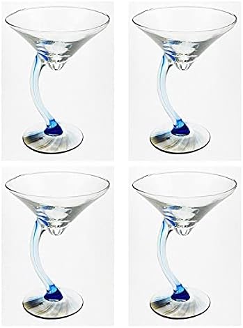 Libey Set od 4 Libbey Martini čaša za piće sa zakrivljenim Stabljičnim svijetlim Kobaltno plavim naglaskom,