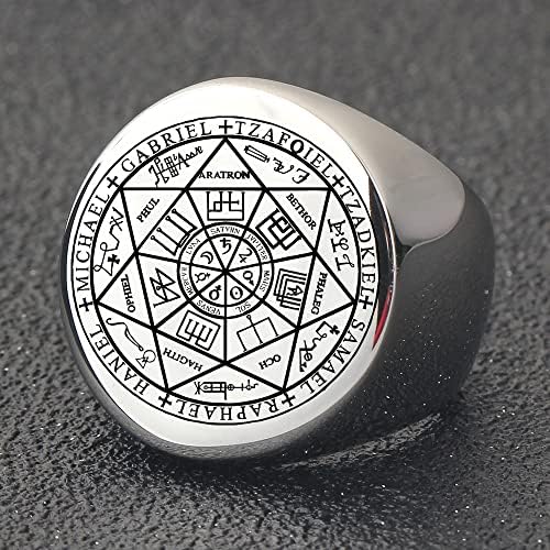 Muški nehrđajućeg čelika prstena pečate sedam arhanđela zaštitu amajlija pečat Solomon Kabala Chunky