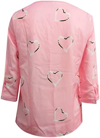 Ženska majica 3/4 rukava Pjenušava ljubav Heart Print V izrez TEE SHIrts Pulover Swretsy Casual V izrez Klasična