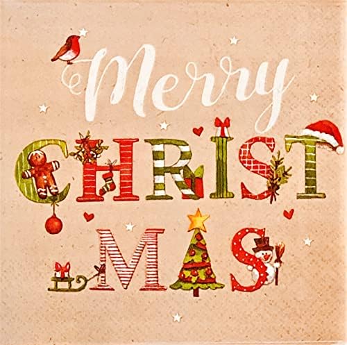 40-CT 13x13 Božićni zimski 3-slojni papir salvete | Sretan Božić divna ukrasna riječ umjetnost | Decoupage