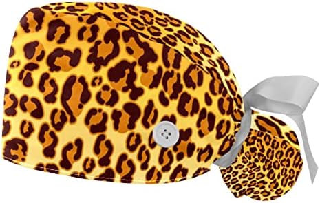 Hycho 2pcs Radna kapa s tipkama trake za kravate Leopard Brown Ponytail Torbica kape za žene