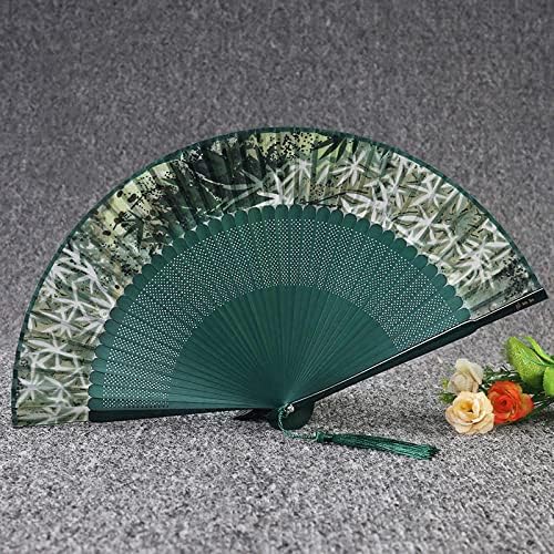 Ručni sklopivi ventilator - Zeleni svileni cvjetni uzorak elegantan bambusov šuplji izrezbareni ručni savirni