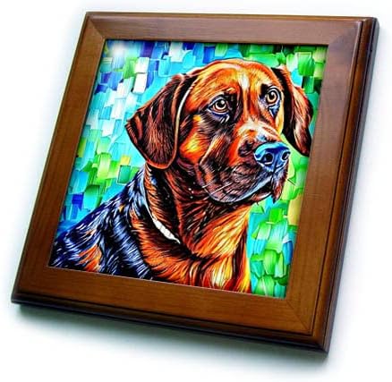3drose Nice Labrador Retriver pas na zelenoj i plavoj digitalnoj umjetnosti poklon - Framered Tiles