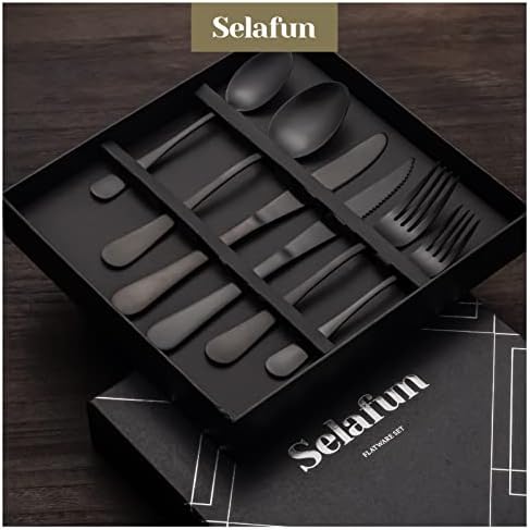 Selafun mat crni set srebrnog posuđa, 6-dijelni set posuđa od nehrđajućeg čelika set posuđa