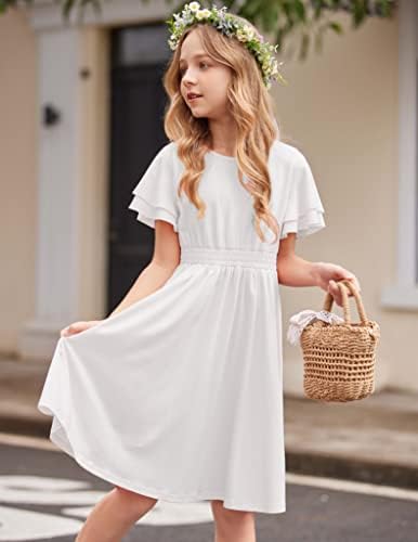 Arshiner djevojka Casual haljina ljeto Scoop vrat kratki rukav lepršav Print i običan sarafan za