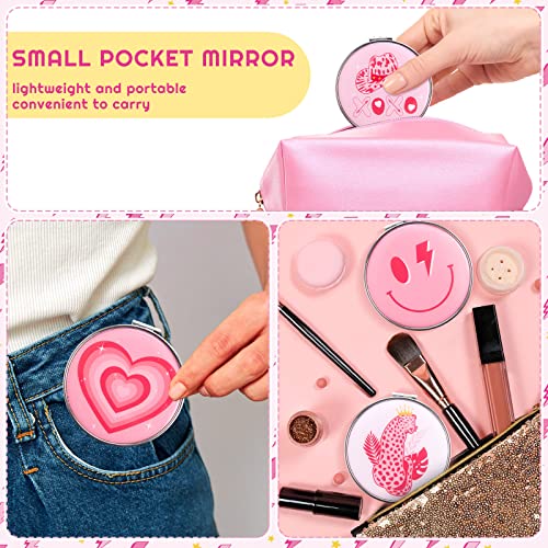 6 kom ružičasto Preppy kompaktno ogledalo za torbicu Mini povećalo prijenosno ogledalo za šminkanje malo džepno