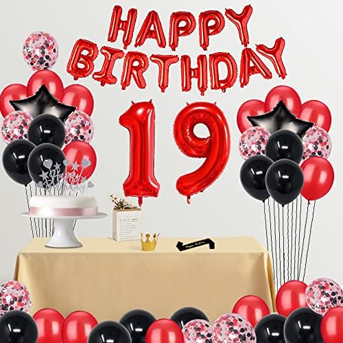 Fancypartyshop 19. rođendanski ukrasi rođendane Crveni crni kasniji baloni Happy Birthday Cake