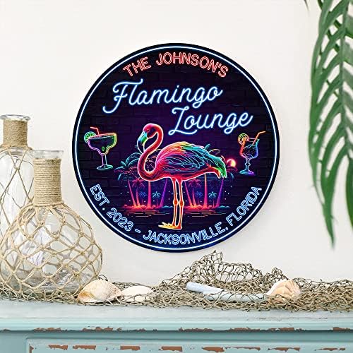 N NAMESISS All Over Printed, no Real Led neon, nije osvijetljen, personalizirani Flamingo Lounge okrugli metalni