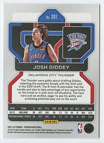 2021-22 Panini Prizm 301 Josh Giddey Oklahoma City Thunder RC novajlija NBA košarkaška baza za trgovanje