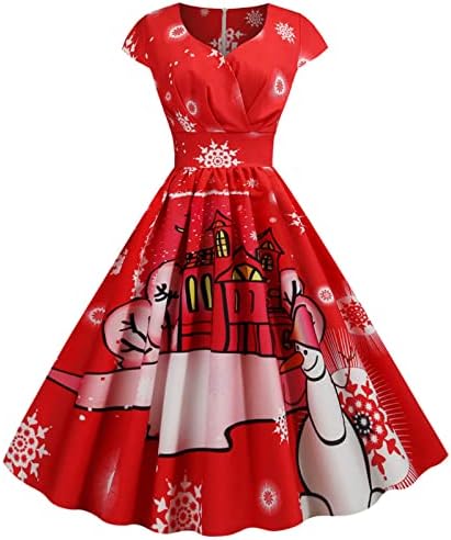 Ženske Midi haljine 1950s Vintage Rockabilly Prom Swing haljina Draga ovratnik haljina za Božićnu