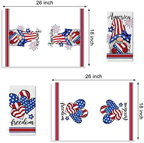 Seliem 4. jula Amerika Patriotsko gnome kuhinjski ručnik set od 2, američki slobodni ručni ručnici zvijezde