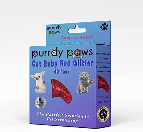 Purrdy Paws 6 Month Supply meke kape za nokte za mačke Ruby RED Glitter srednje-Extra ljepila