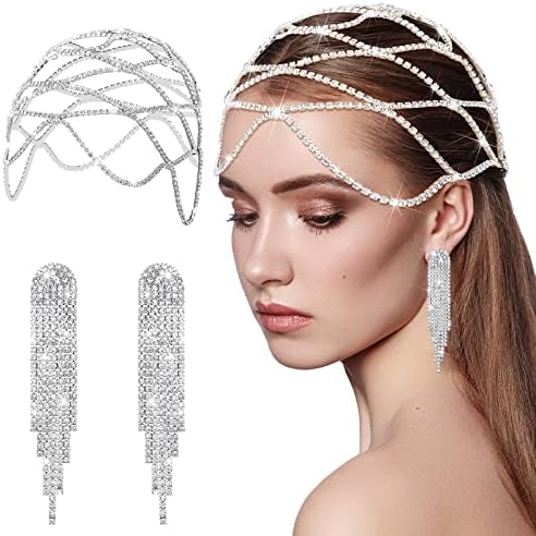 Wedding Jewelry Set uključen Rhinestone Mesh Headpiece Crystal Flapper Head lanac Srebrna kapa i Crystal