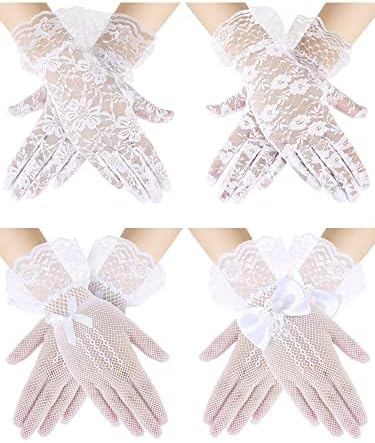 Heentan 4 para čipkaste rukavice za djevojčice rastezljive satenske rukavice za odijevanje djevojčice