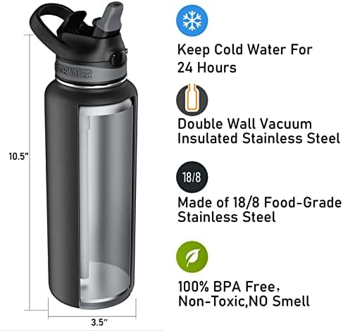 Ledena voda - 40 Oz,2 poklopca,izolovana flaša za vodu sa slamkom,Nerđajući čelik,bez BPA,premazana prahom,poklopac