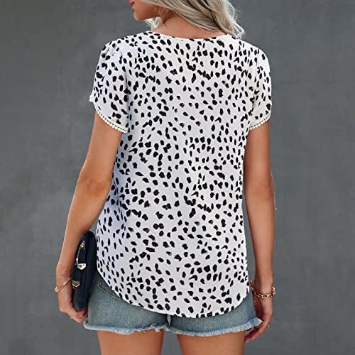 Vrhunska majica za žene Ljeto Jesen kratki rukav Crew Crew Pamuk Leopard Print Lounge Lound FIT Opušteni