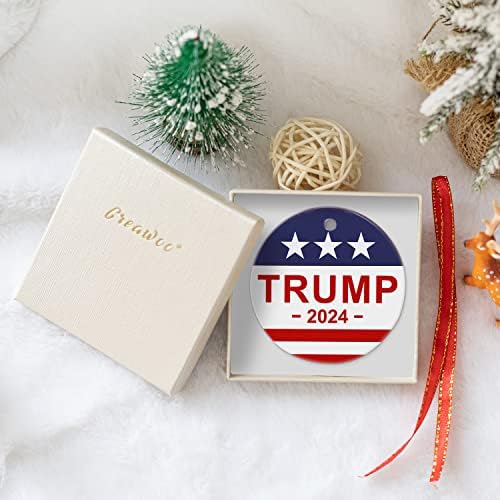 Božićni ukras, neuredan keramički ukras, američki zastava, predsjednik Trump, 2024. napravi Ameriku