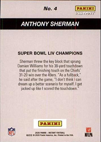 2020 Panini Instant Kansas Chiefs City 2019 Super Bowl Liv Champions 4 Anthony Sherman NFL fudbalska trgovačka