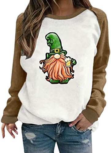 Oplxuo ženska tunika pulover Tops St. Patrick Dan Tees Shirt patchwork dugi rukavi Gnome Print grafički