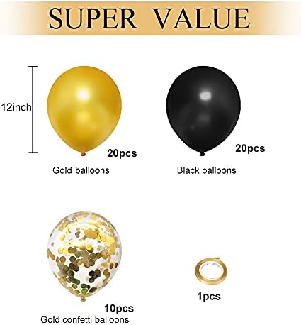 Crno-zlatni konfeta baloni, 50 pakovanja 12 inča za lateks zlatni baloni Balon sa zlatnim vrpcom za diplomiranje