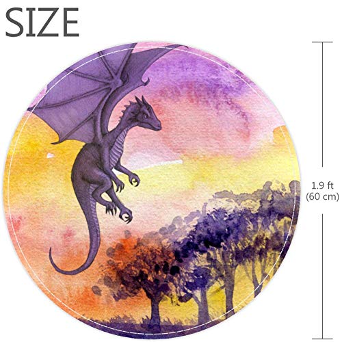 Fantasy Purple Pterosaur Dino Dinosaurus, Neklizajući otirač 23,6 okrugli tepih tepisi tepisi za djecu