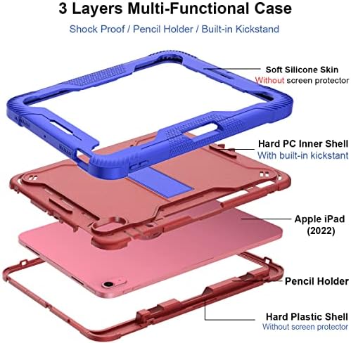 LAMCASA za iPad 10. generacijski slučaj 2022, iPad 10,9 inčni kućišta, sa udarcem i držačem olovke, gumeni hibridni