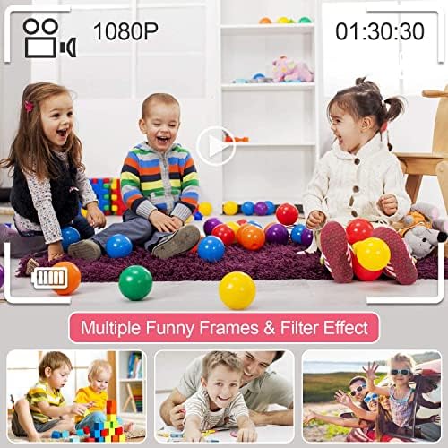 KIUIOPNE 1080p Dječija digitalna kamera, Dječija punjiva kamera u boji sa ekranom od 2 inča 13MP 32GB kartica