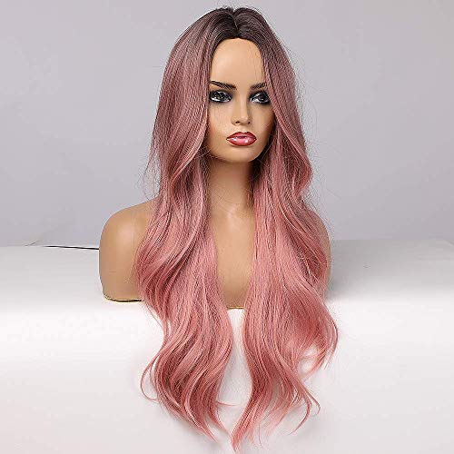 JOOLER Pink Wigs for Women Pink wigs Ombre Wigs Long Pink Wigs prirodna boja kose perike srednji dio