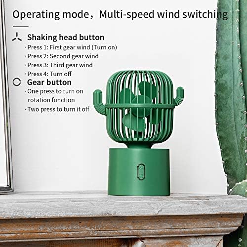 Beishida Lični ventilatorski ventilator USB stola, kaktus Mini ručni stol 80 stupnje Auto Rotacije Prijenosni