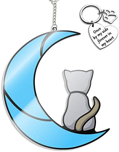 M Maxtomo CAT memorijalni pokloni za gubitak mačke, poklon za ljubimce za mačke, sivi mačji dekor na plavom
