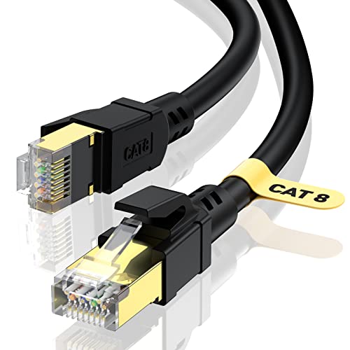 Cabneer CAT8 Ethernet kabl 30ft, 40Gbps 2000MHz velike brzine Gigabit STP CAT-8 Mrežni internet Crni, teški