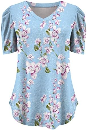 LCEPCY Womens Floral Puff rukav Top Dressy Casual V izrez Ljetni bluze Labavi fit habanje za rad