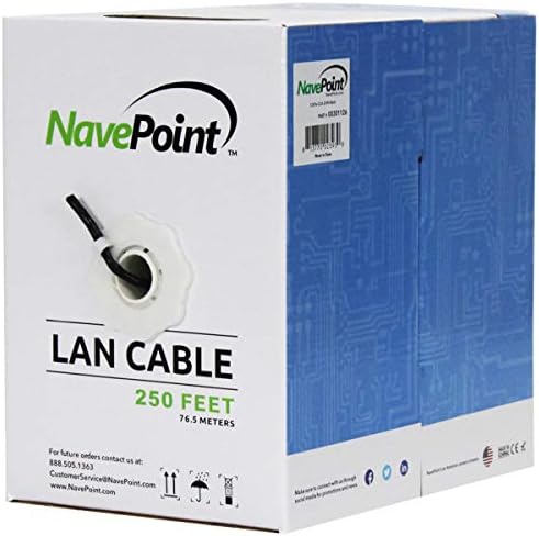 Navepoint Cat5e, 250ft, crni, čvrsti rasuti Ethernet kabel, 24WG 4 par, nezaštićeni upleteni par