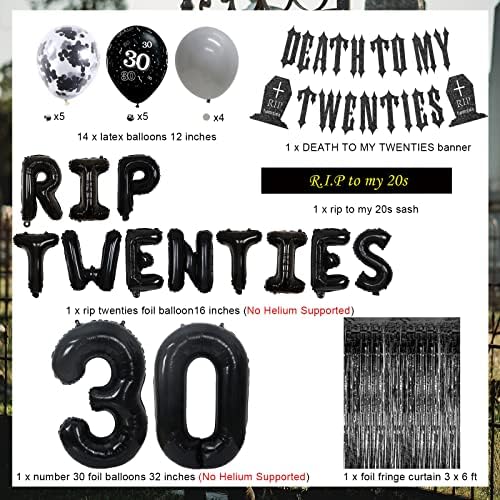 30. rođendanski ukrasi za žene ili muškarce Crnog ripa dvadesetih balona, ​​smrt mojih dvadesetih banera, ripam