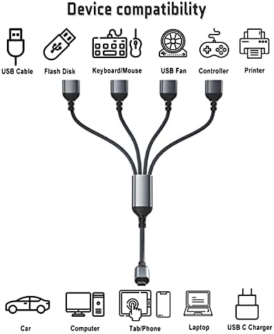 Basesailor USB C muški na četiri USB ženski kablovski Adapter 1FT, Thunderbolt 3 do 4 Tip A 2.0 port razdjelnik