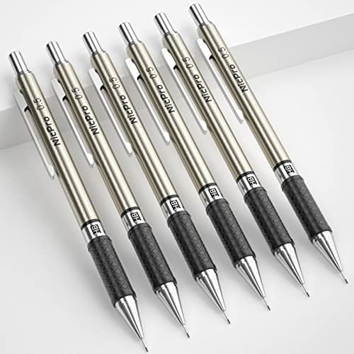Nicpro 0.9 mm Art mehaničke olovke Set u poklon kutiji, 6 kom metalna olovka za crtanje 0.9 mm sa 6 cijevi