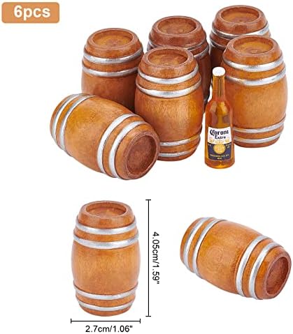 NBEADS 6 kom minijaturna drvena bačva, mini kuća za piće oprema za pivo Barrel figurica Model za